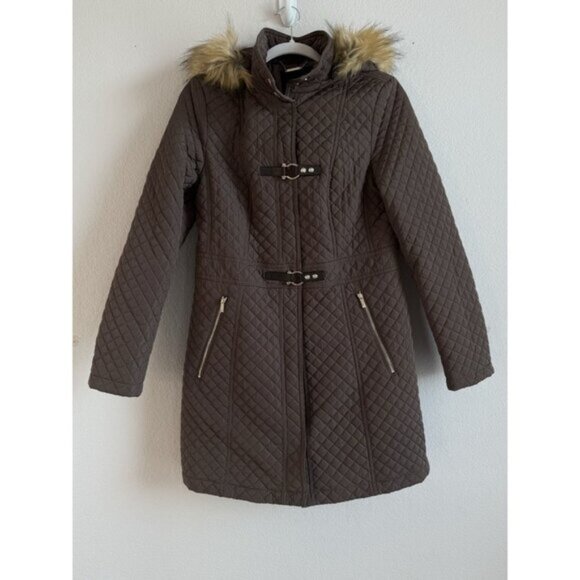 Ivanka Trump Women’s Brown Faux Fur Full Zip Quilted Hooded‎ Jacket Size Medium - Picture 3 of 15